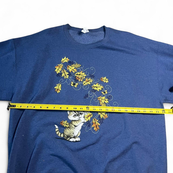 Jerzees Cat Cozy Graphic Sweater Oversized Blue Jersey Crewneck Extra Large - Picture 5 of 7